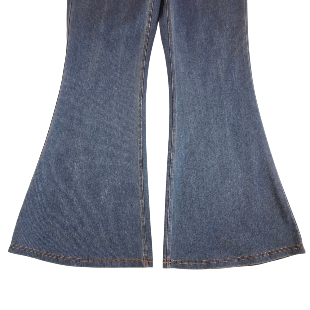 Halara Cross Over Flare Leg Pull On Denim Jeans High Waisted Stretch Women L - Picture 3 of 6